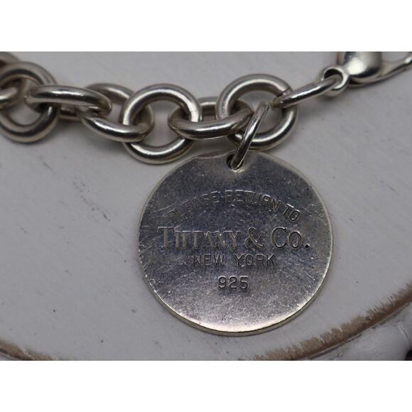 Tiffany & Co. 925 Round Tag Lobster Claw Charm Bracelet 36.23G / 7.5in / 10mm - Picture 3 of 5